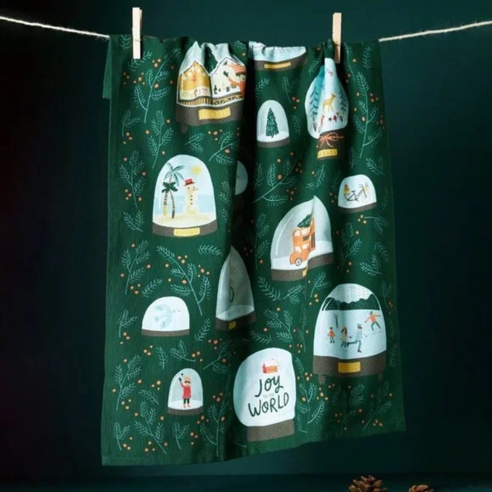 NWT Joy To The World Holiday Snow Globe Dish Towel from Anthropologie